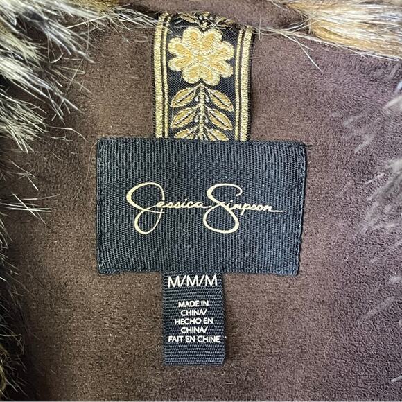 Jessica Simpson Penny Lane coat faux fur warm brown patchwork size medium - Picture 6 of 7